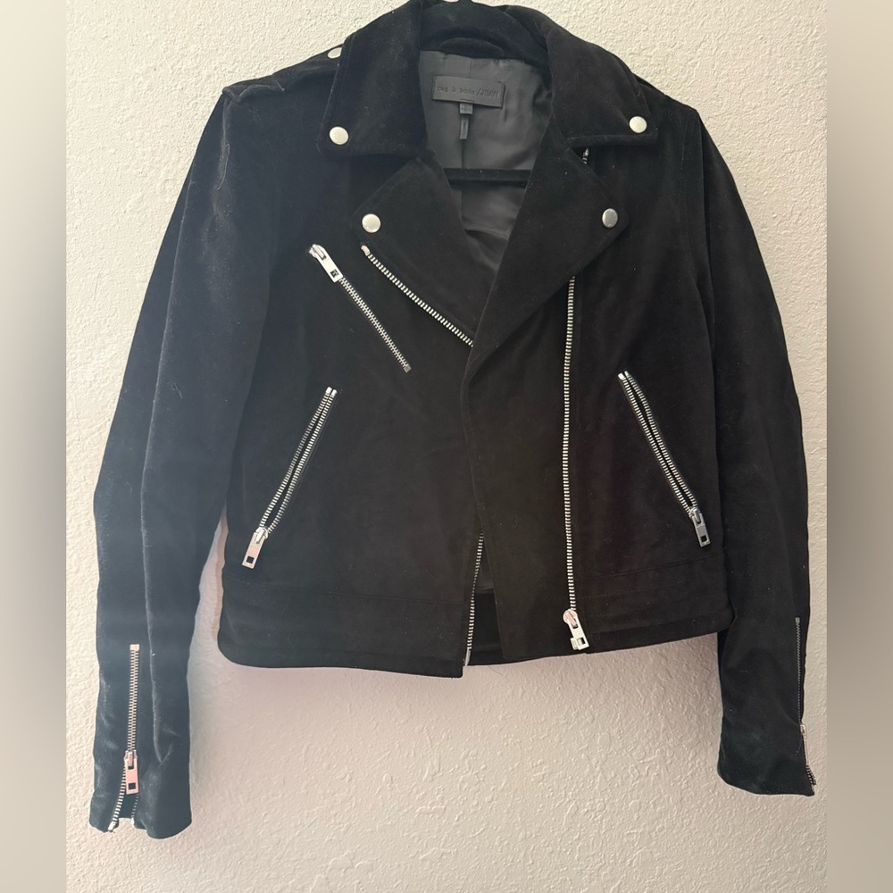 rag & bone Black Leather Jacket with Silver Accents
